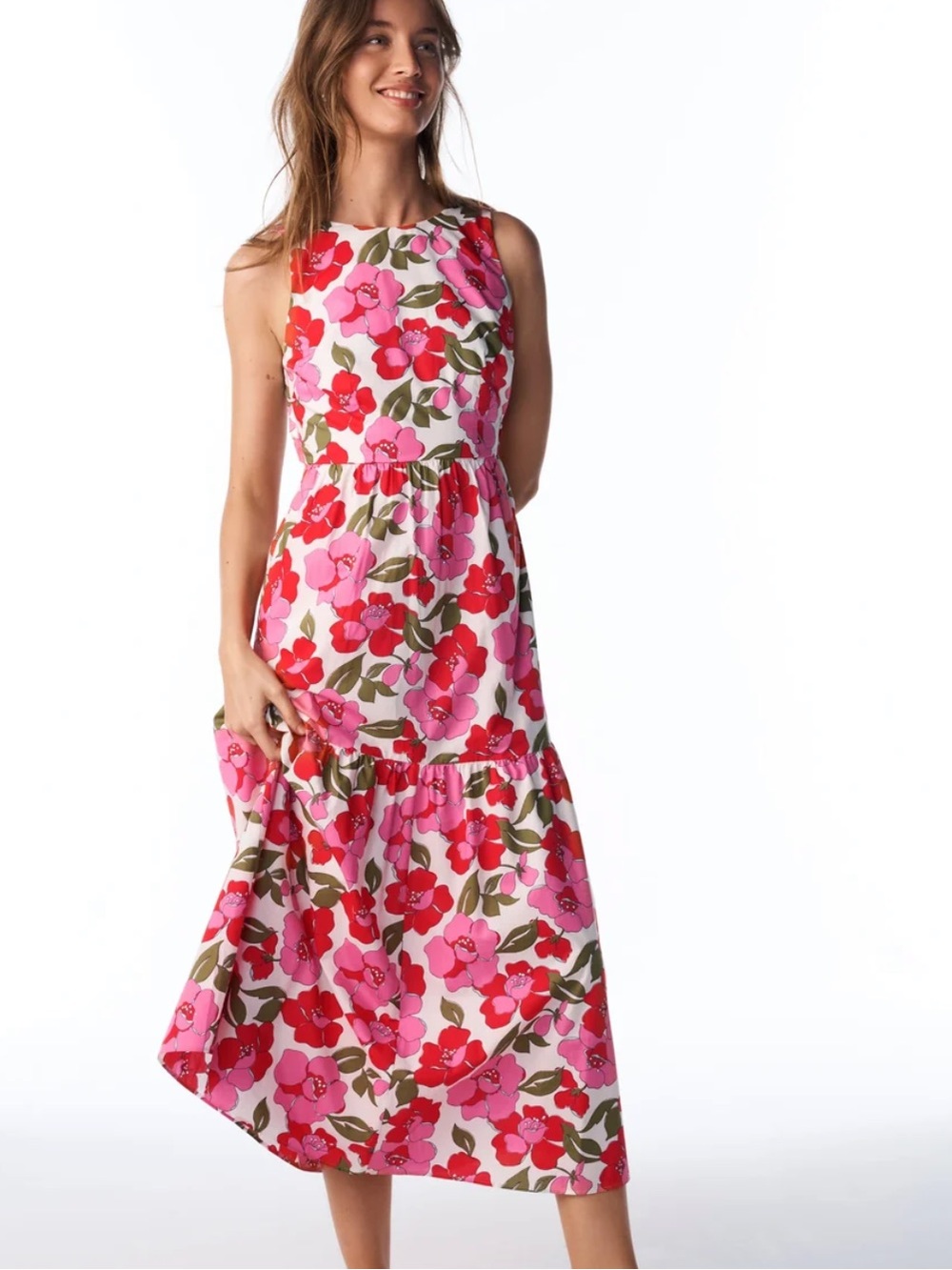 Boden sleeveless poplin dress- red, radiant bloom